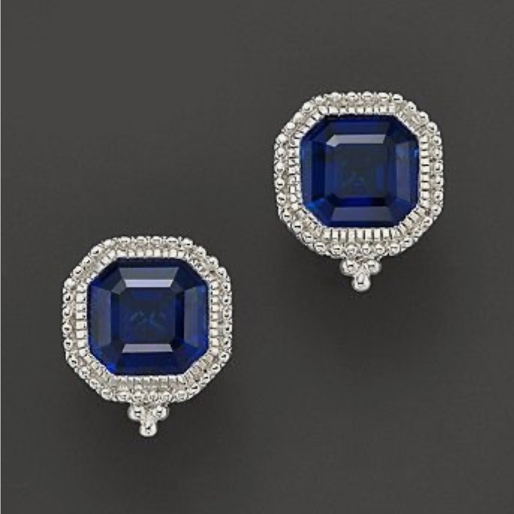 NWT Judith Ripka Asscher-cut Blue Sapphire Estate Stud Earrings - Picture 1 of 11